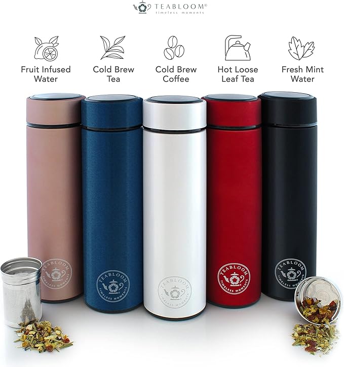 Teabloom - The ORIGINAL All-Brew Travel Tumbler & Thermos | OPRAH’s Favorite | 16oz/480ml Insulated Water Bottle/Tea Flask/Cold Brew Coffee Mug