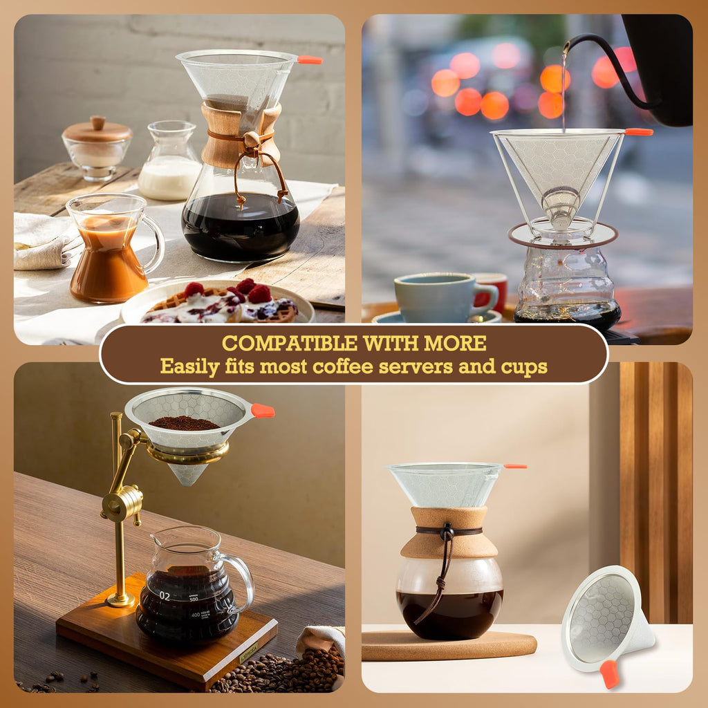 X-VESOLJE Pour Over Coffee Dripper, Paperless Pour Over Coffee Filter, Reusable Pour Over Coffee Maker Set, Dual-Layer Stainless Steel Cone Filter, Detachable Dripper Stand, Single Cup Brewer 1-4 Cup