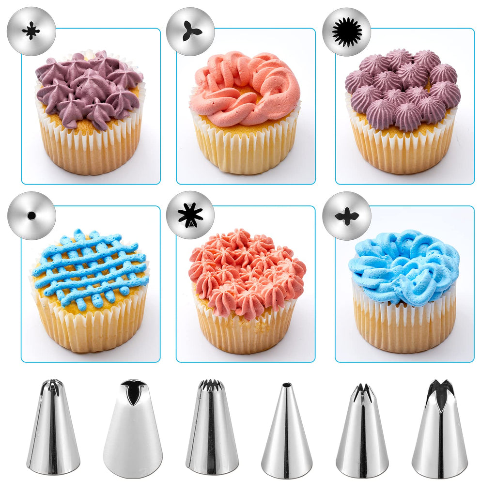 Kasmoire 24Pcs Cake Decorating Kit with 6 Piping Tips & Reusable Bags