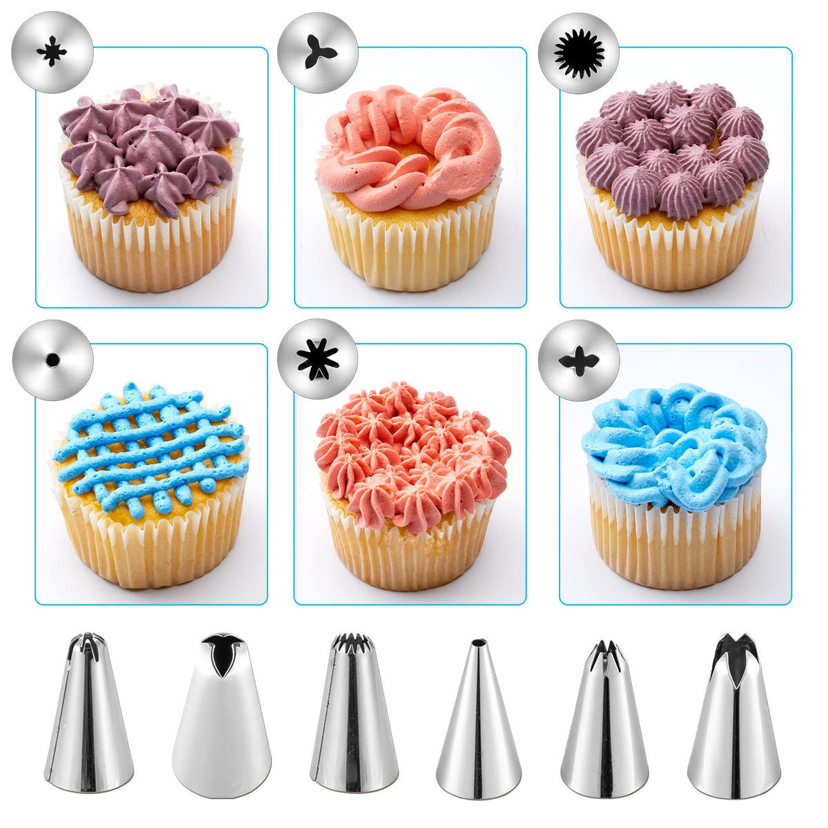 Kasmoire 24Pcs Cake Decorating Kit with 6 Piping Tips & Reusable Bags