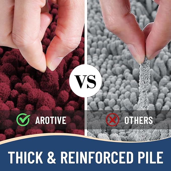 Arotive Luxury Chenille Bathroom Rug Mat, Extra Soft Thick Absorbent Shaggy Bath Rugs, Non-Slip Machine Wash Dry, Plush Bath Mats for Bathroom, Shower and Tub, 30x20, Burgundy