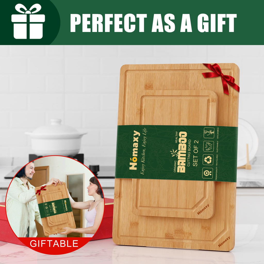 Homaxy Organic Bamboo Cutting Boards Set for Kitchen Set of 2