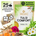 BREWIX, Tulsi Holy Basil Tea Bags (25 Pyramid Bags) | Tulsi Leaves | Holy Basil & Chamomile | Caffeine Free | Herbal Tea Bags | Calming, Fresh and Cool Flavor