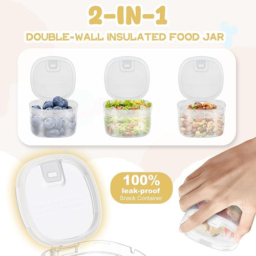 14 oz Soup Thermo for Hot Food with 7 oz Snack Container, Leak-Proof Insulated Lunch Container Kids and Adults, Stainless Steel Double Wall Vacuum Wide-mouth Thermal with Spoon and Handle-Black