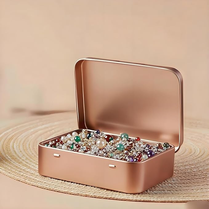 Small Metal Box With Lid-Cookie Tins Metal Tins With Lids Lens Wipes Storage Container Mini Portable Box,Empty Hinged Tin,For Organize Mint Candy Jar,Sewing (Rose Gold, 6 Pcs 3.7" x 2.4" x 0.8")