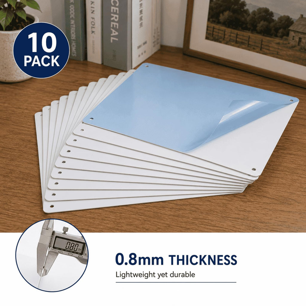 White Blank Metal Sign,10 x 7 Inches Sturdy Rust Free Aluminum Metal Signs White Color Blank Sign, Waterproof, Easy Mounting, Indoor or Outdoor Use (4)