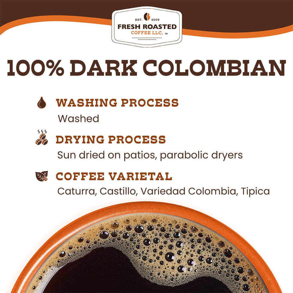 Fresh Roasted Coffee, 100% Dark Colombian Whole Bean Coffee, Med-Dark Roast, Kosher, 5 lb (80 oz)