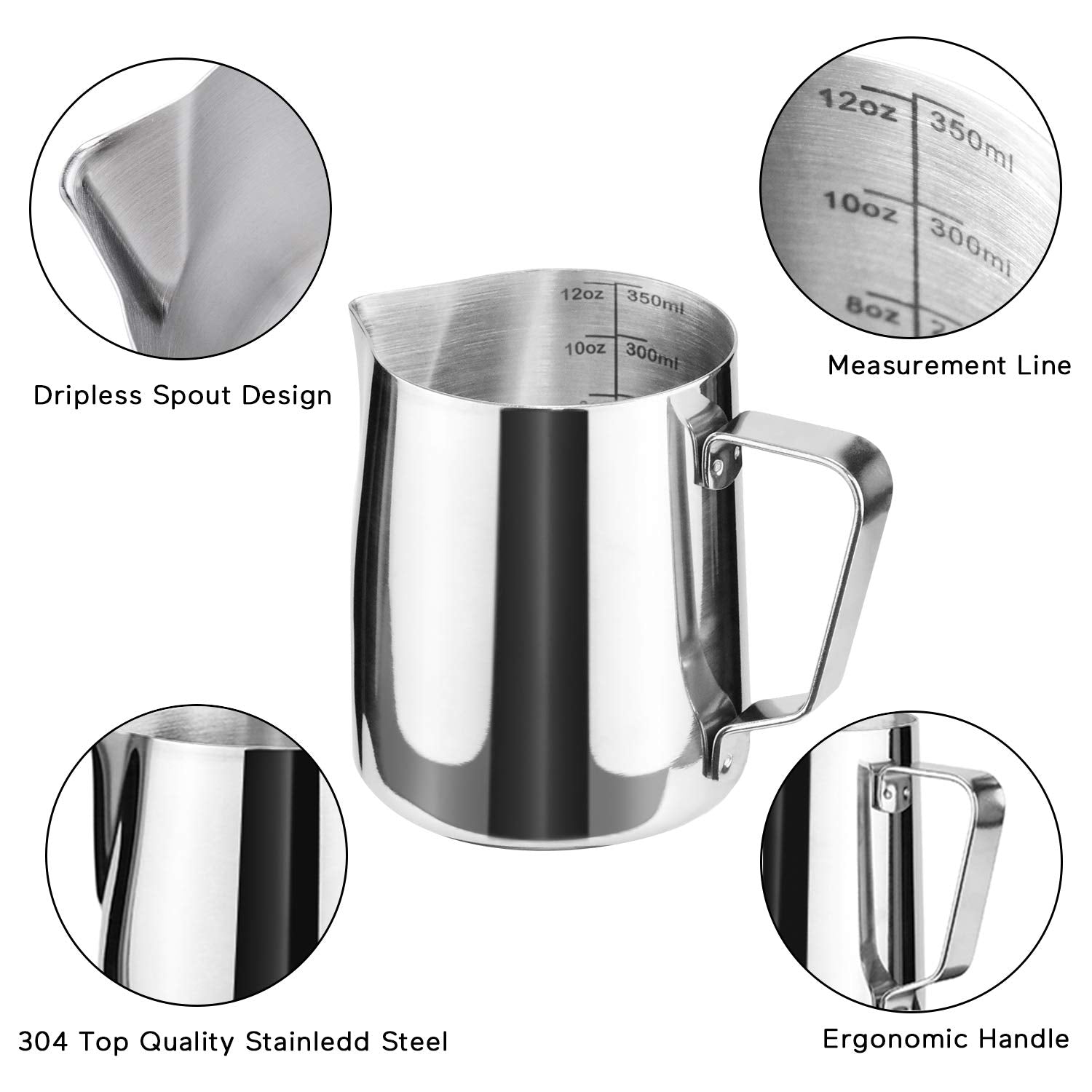 HOFASON Stainless Steel Milk Frothing Pitcher Cappuccino Pitcher Pouring Jug Espresso Cup Creamer Cup for Latte Art, 12 Ounce (350 ML)
