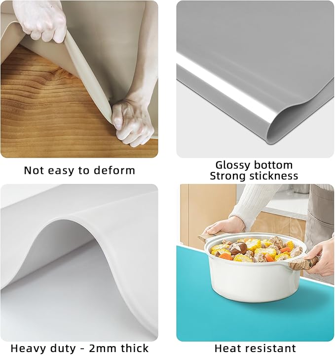 KVK 43.3×25.6in Silicone Mats for Kitchen Counter - Extra Large Silicone Mat Heat Resistant - Glossy Bottom Non Slip - Universal Painting Craft Resin Mat Table Countertop Protector, Dark Grey