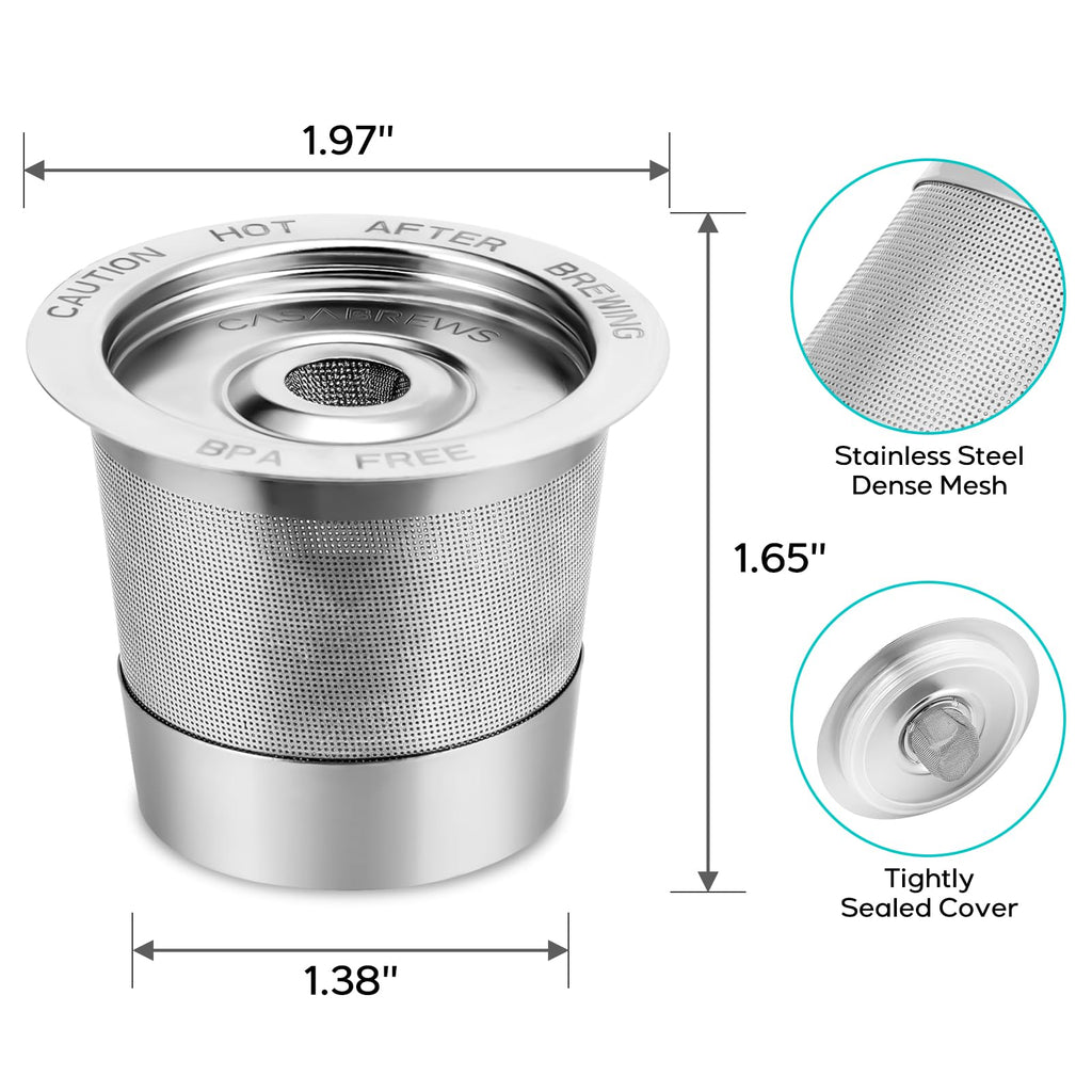 CASABREWS CASKF02 Reusable K Cup Filters, 2 Pack Stainless Steel Refillable Coffee Pods for Keurig 1.0 Brewers, Universal Fit, Eco-Friendly & BPA-Free