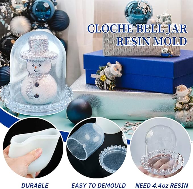 Cloche Bell Jar Display Dome Resin Mold with Base Dice Cup Silicone Mould Set Creative Jewelry Collectibles Showcase Holder Display Jar Resin Crafts for Epoxy Casting Home Decor Party Supplies