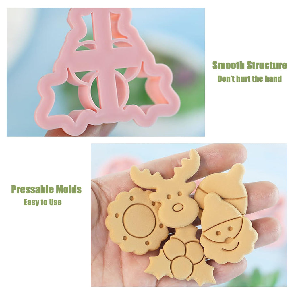 GULELAYAR 8Pcs Christmas Cookie Cutters, 3D Cookie Cutter Set, Snowman Deer Gift Cutters Cake Baking Fondant Embosser Stamps Christmas Party DIY Cake Decorating Tools