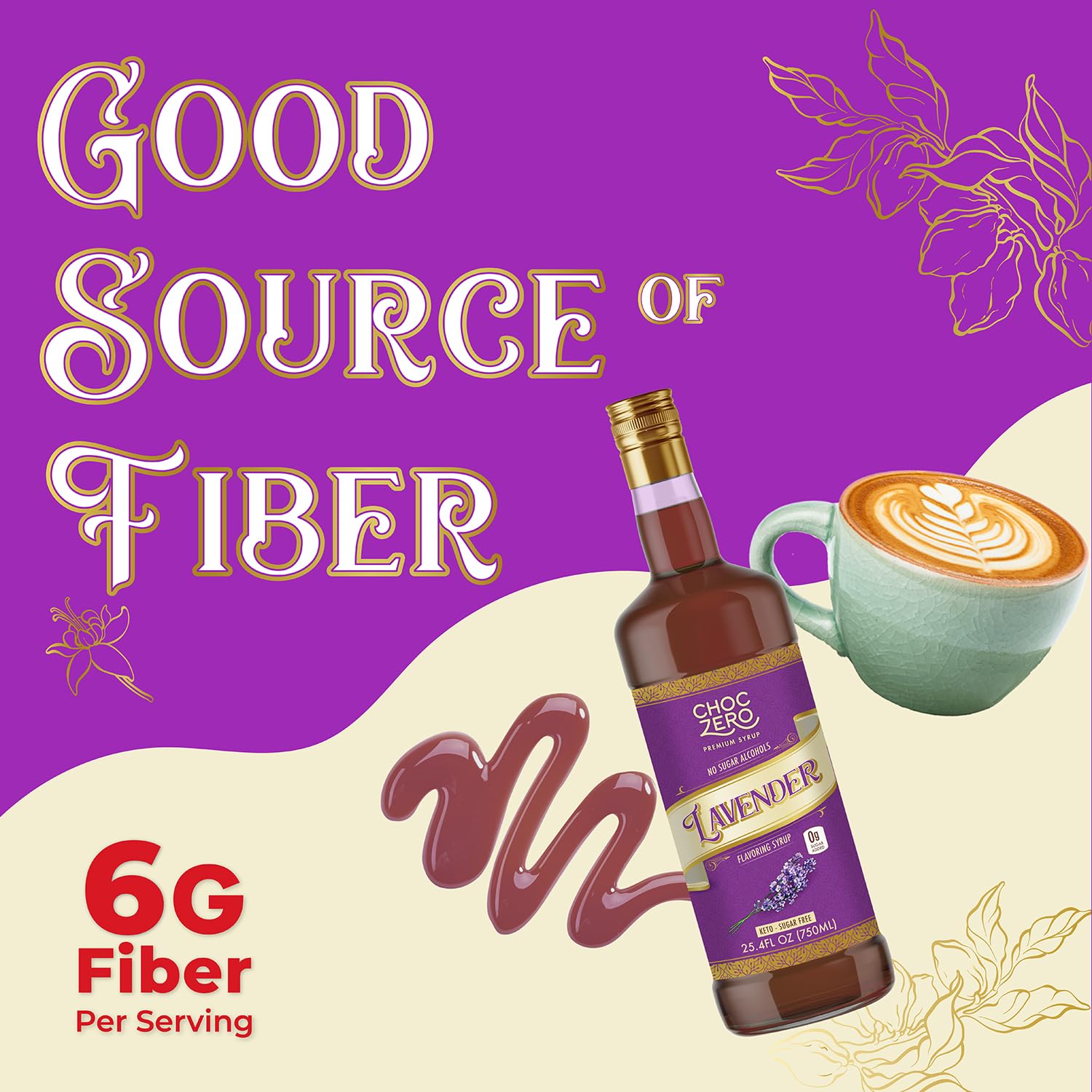 ChocZero Sugar Free Lavender Coffee Syrup, 25.4 fl oz