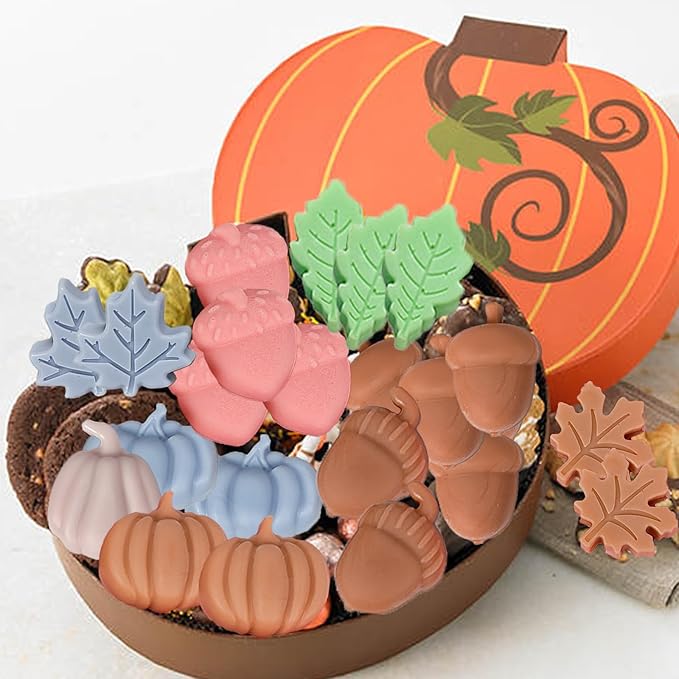 2Pcs Fall Silicone Molds Autumn Silicone Chocolate Molds, Thanksgiving Candy Mold, Fall Chocolate Molds, Leafs Acorns Pumpkins Shape for Thanksgiving Halloween Autumn Harvest, Nude Color