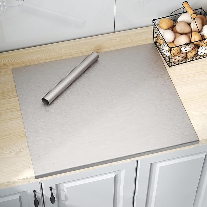 Stainless Steel Cutting Board with Lip 31.5" L X 22.8" W Large Cutting Board Metal Baking Board Non Stick Thick Board with Rolling Pin for Meat Fruits Vegetables Bread and Baking
