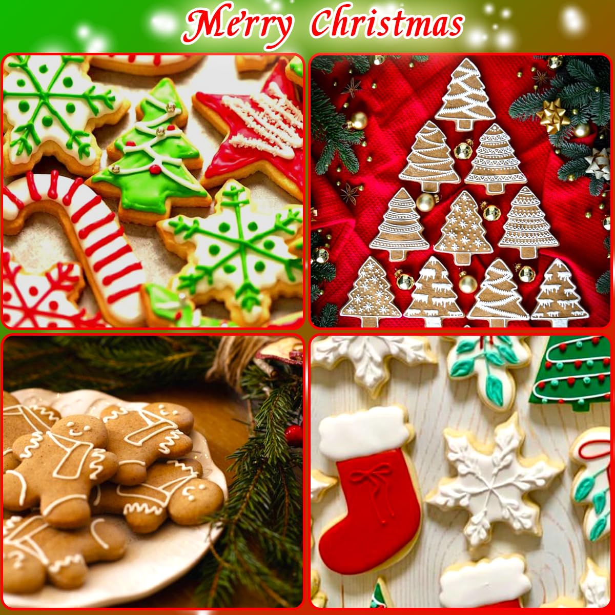 Kanehosi Christmas Cookie Cutters Large 6Pcs, Metal Christmas Hat Socks Candy Canes Santa Claus Ginger Man Mini Tree Shapes Cookie Cutters, 430 Stainless Steel Biscuit Fondant Doubt Cutter