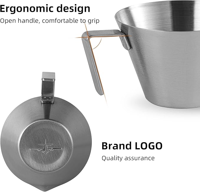 MHW-3BOMBER Espresso Shot Cups with Handle Espresso Measuring Cup Dishwasher Safe 4Pcs Stainless Steel Pouring Cup for Tomato Sauce|Steak Sauce|Dessert|Beverage (Matte Glossy) G7000-OS
