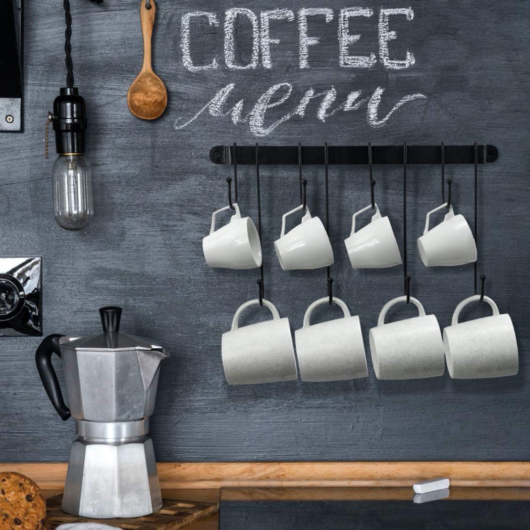 Coffee Cup Holder with 8 Hooks - Screws & Adhesive Strips for Coffee Bar