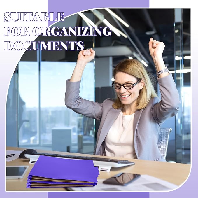 24 Pcs Classification Folders Letter Size, Back to School Supply for Teacher, Student, 2 Pocket Dividers Pressboard File Folder Bulk with 2 Fasteners, 2 in Expanding File Organizer (Purple)