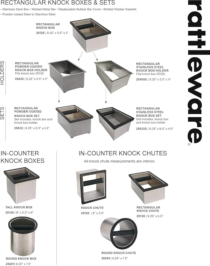 Rattleware Round Stainless Steel Espresso Knock Box with Splash Guard