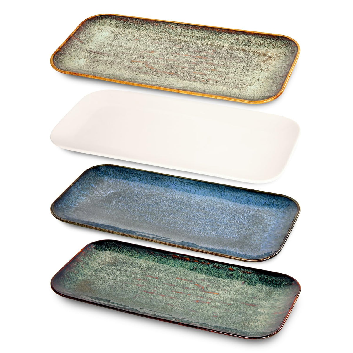 jinsongdafa Ceramic Dinner Plates Dish Set, Set of 4, Microwave Oven and Dishwasher Safe, Scratch Resistant, Dinnerware Kitchen Porcelain Serving Dishes 9 inch Square plate