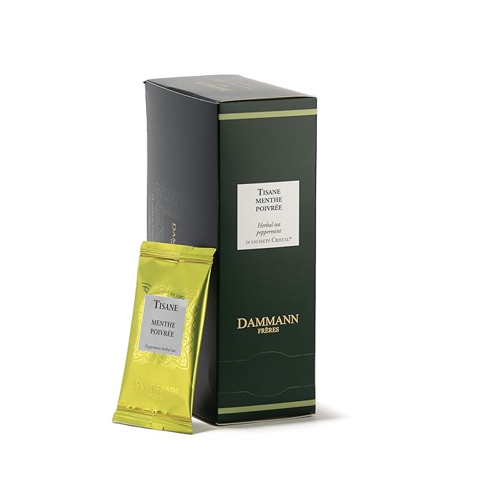Dammann Freres Sachets, Menthe Poivrée Tea Bags, Premium Gourmet French Peppermint Herbal Tea, Individually Wrapped, 24 Count