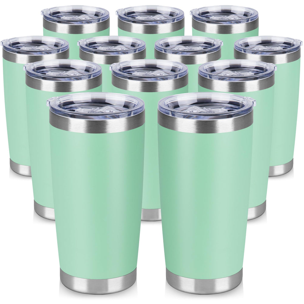 VQRRCKI 20 oz Tumbler Stainless Steel Tumblers Bulk with Lid Double Wall Insulated Coffee Tumbler Cups for Hot & Cold Drinks Powder Coated Travel Coffee Tumbler Mug Metal (Jade, 12 pack)