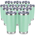 VQRRCKI 20 oz Tumbler Stainless Steel Tumblers Bulk with Lid Double Wall Insulated Coffee Tumbler Cups for Hot & Cold Drinks Powder Coated Travel Coffee Tumbler Mug Metal (Jade, 12 pack)