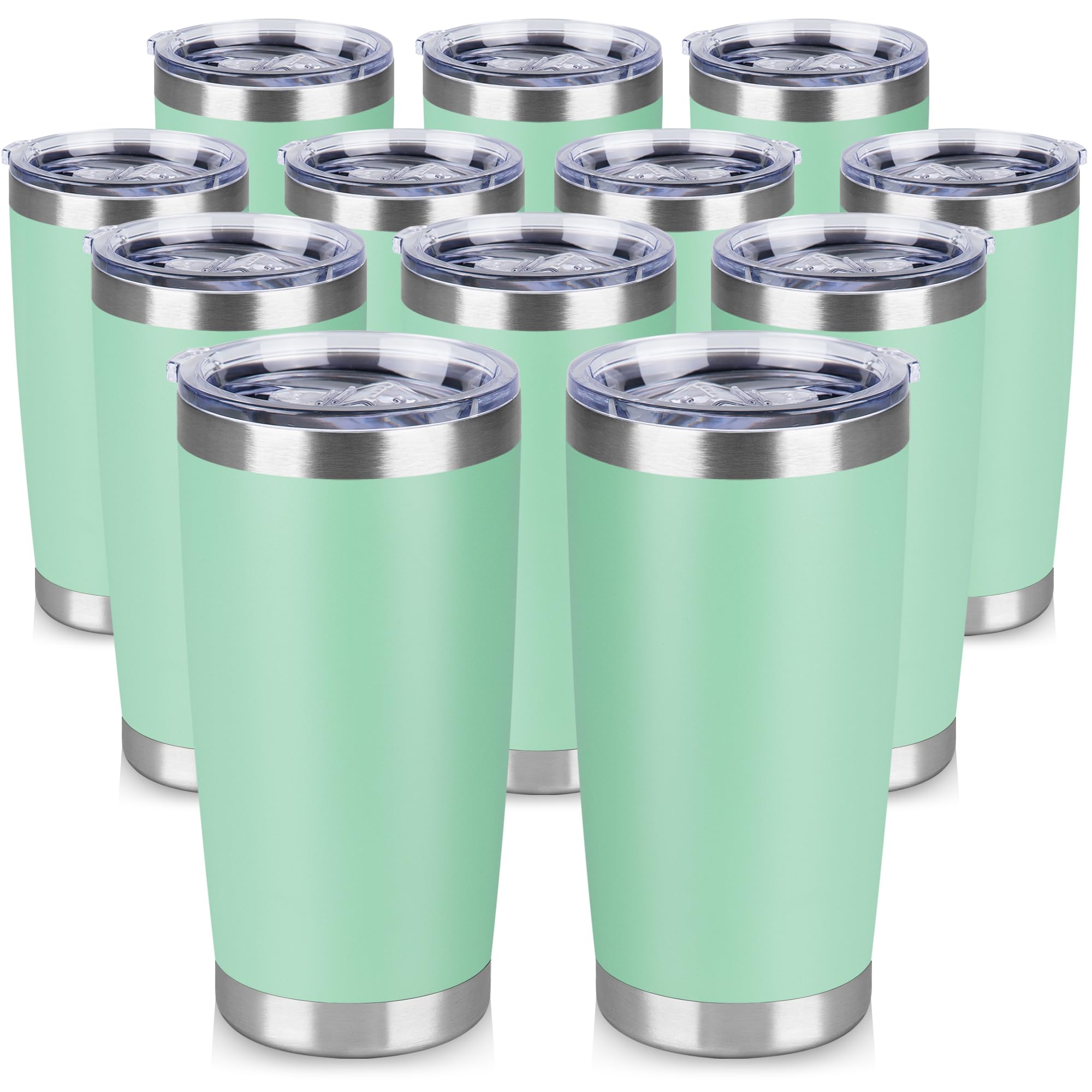 VQRRCKI 20 oz Tumbler Stainless Steel Tumblers Bulk with Lid Double Wall Insulated Coffee Tumbler Cups for Hot & Cold Drinks Powder Coated Travel Coffee Tumbler Mug Metal (Jade, 12 pack)