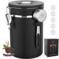 Miscedence Coffee Canister with Scoop,Date Tracker 304 Stainless Steel Airtight Container One-Way CO2 Valve for Coffee Beans,Tea,Sugar,Kitchen Storage (Black, 22oz)