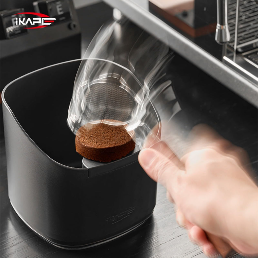 IKAPE Espresso Knock Box for Coffee Grounds, Barista Tool Enhanced for Better Manipulation - Black Espresso Machine Coffee Puck Disposal Box