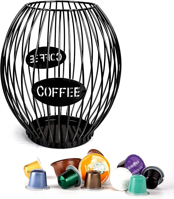 Stainless Steel Elliptical Cup Coffee Basket pods holder Sturdy for Home or Office Kitchen Counter Organizer Espresso Capsule (Black)