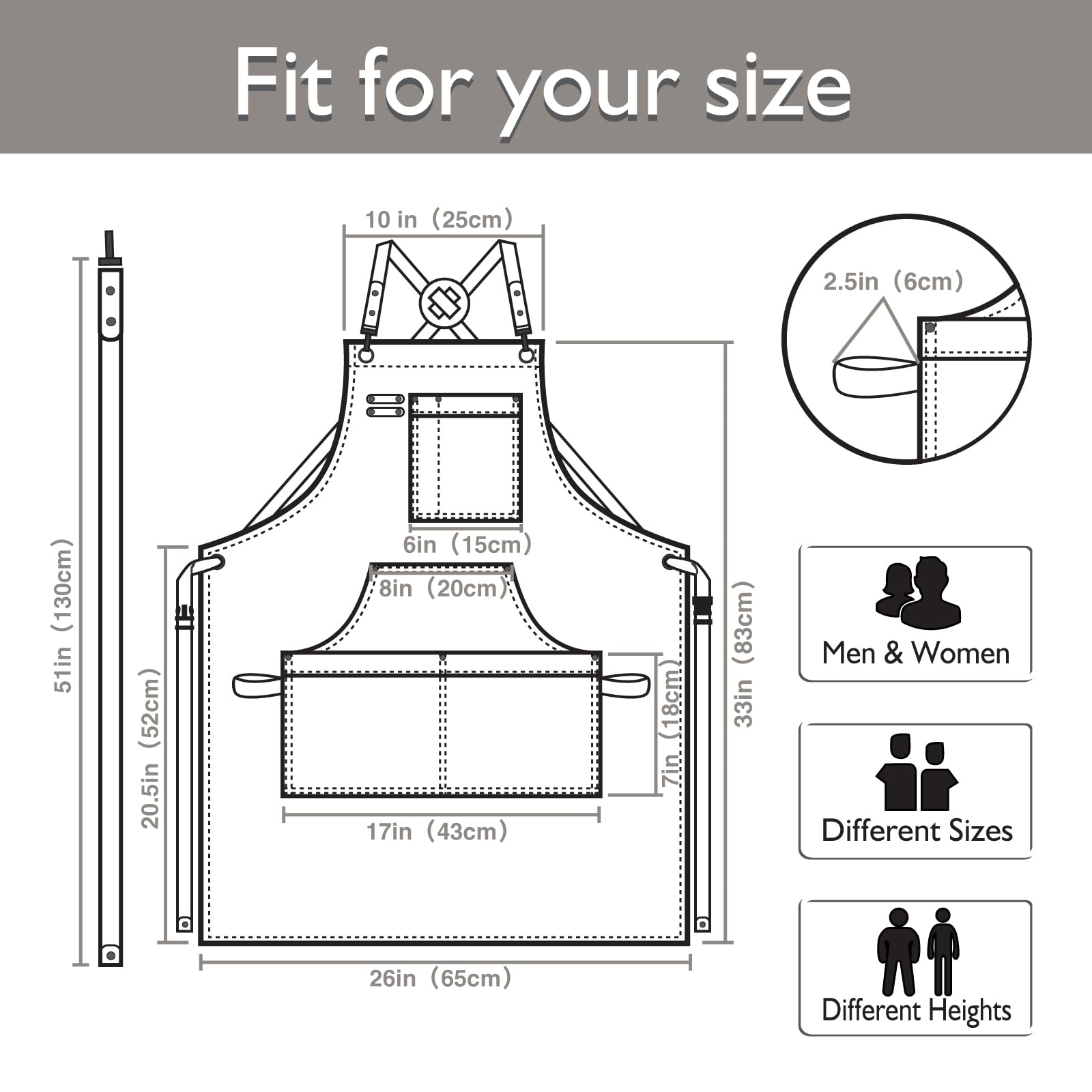 Stenffy Kitchen Apron, Work Apron, Canvas Apron, Dark Gray