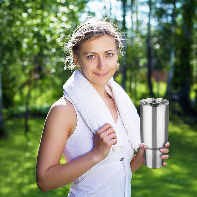 40 oz Tumbler with Lids and Straws, Stainless Steel Insulated Coffee Tumbler, Double Wall Vacuum Insulated Travel Mug Cup, Leakproof Thermal Coffee Cup for Hot and Cold Drinks (Silver)