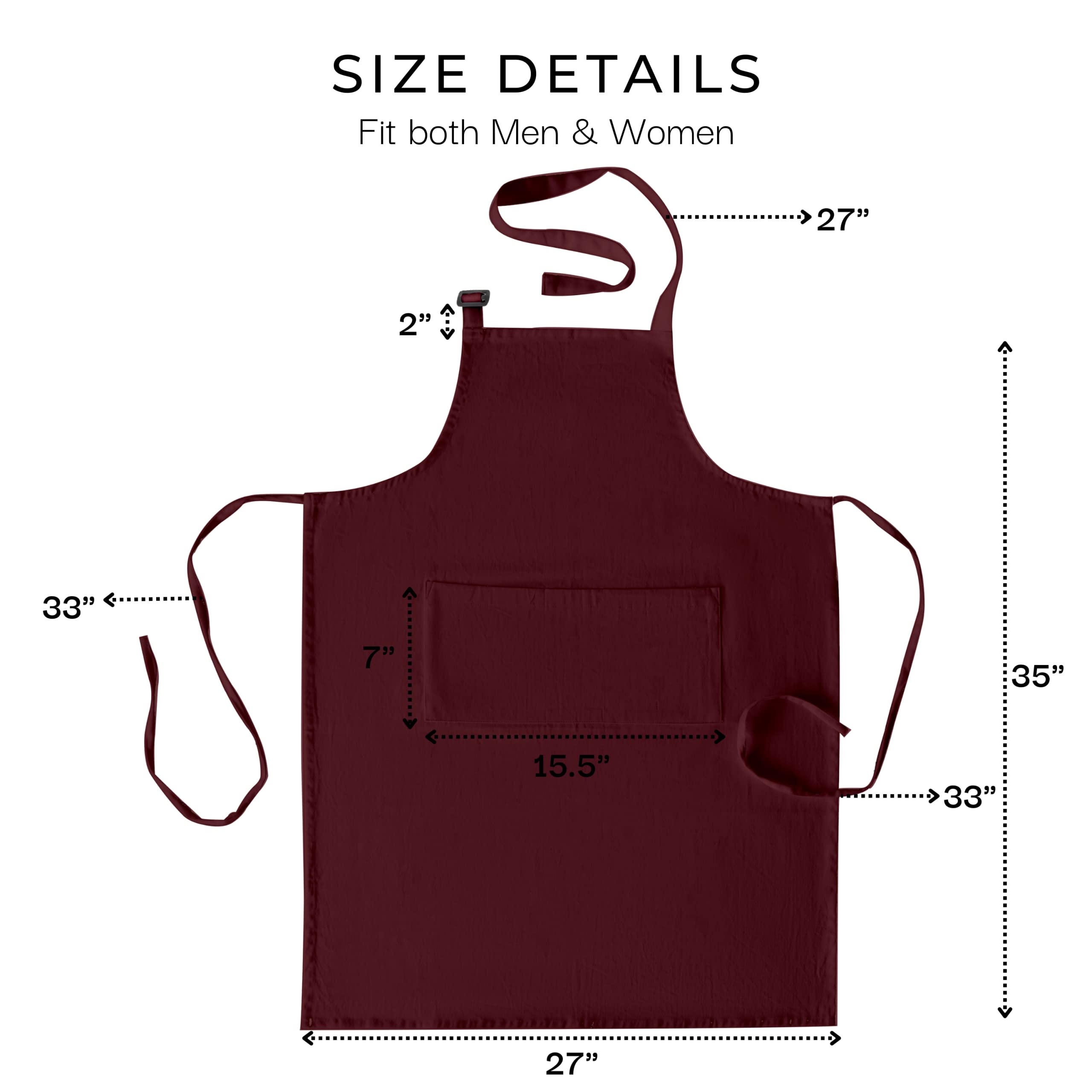RAJRANG Chef Apron for Women Men with Pockets Cotton Kitchen Cooking Full Length Aprons Tawny Port, 35x27 Inches