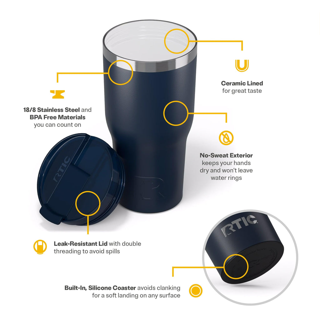 RTIC 30oz Essential Tumbler with Lid, Ceramic Lined, Navy