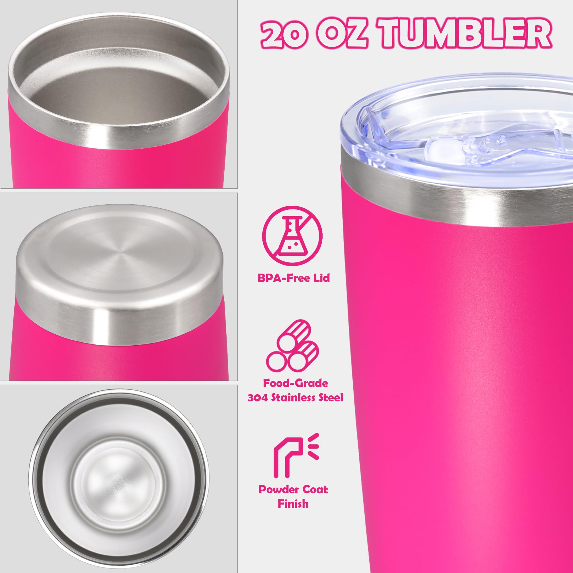 20oz Tumbler Stainless Steel Tumbler Coffee Tumbler with Lid Hot Pink, 1P