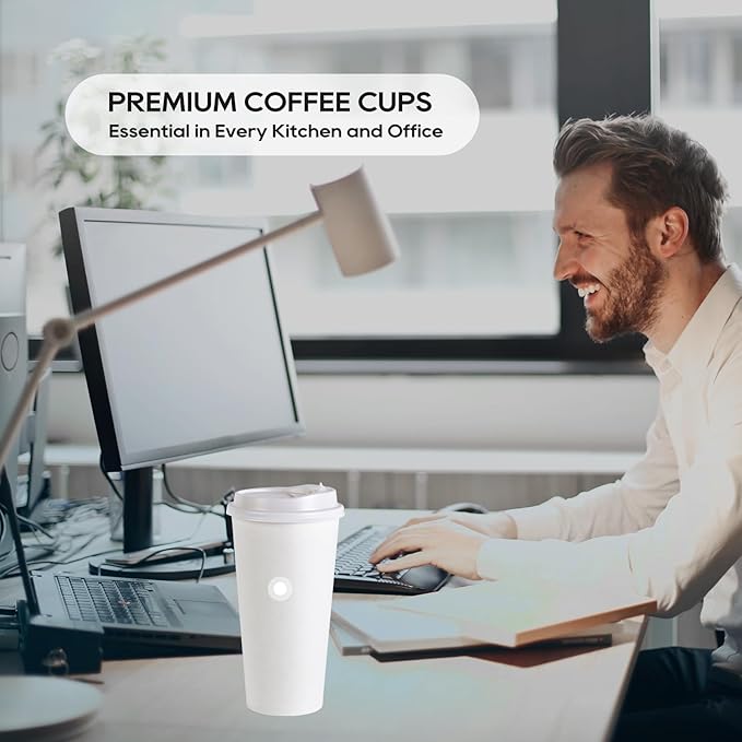 JOLLY PARTY [100 Pack] 20 oz Paper Coffee Cups, Disposable Paper Coffee Cup with Lids, Hot/Cold Beverage Drinking Cup for Water, Juice or Tea, Suitable for Home, Shops and Cafes