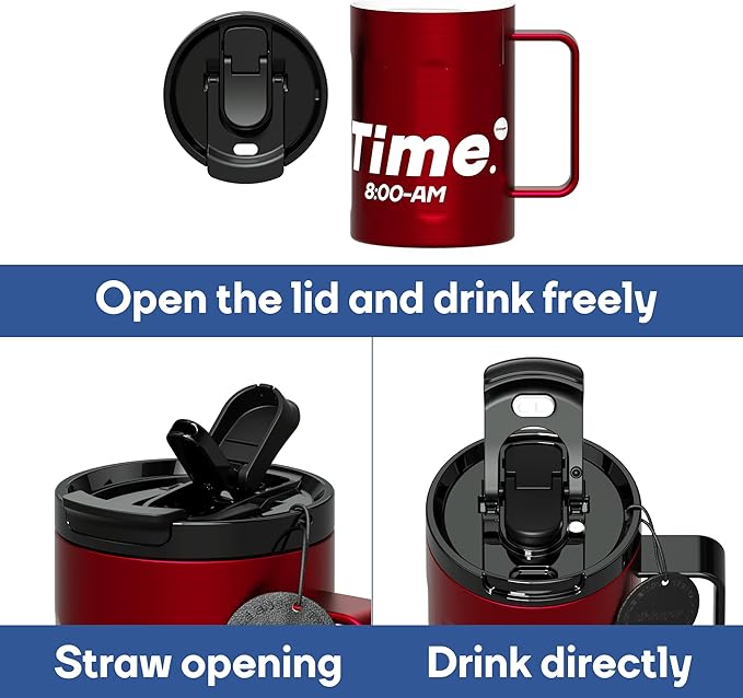 Sidagar+ 18 OZ z Stainless Steel Insulated Coffee Mug with Handle and Lid, Double Wall Vacuum Travel Mug, Tumbler Cup with Sliding Lid, Resuable Insulated Coffee Tumbler, Red