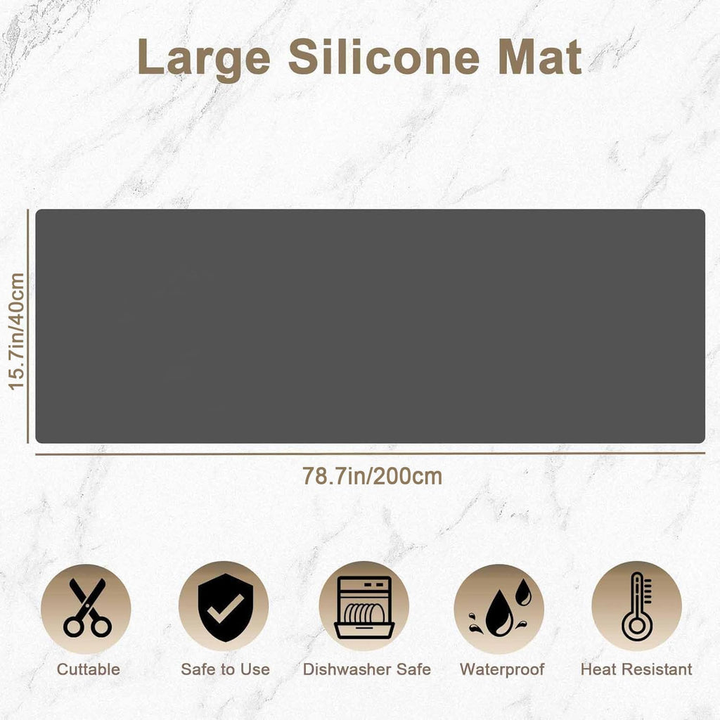 78.7" x 15.7" Large Silicone Mats for Kitchen Counter, Large Heat Resistant Countertop Protector Mat, Non-Slip Waterproof Craft Mat, Dark Gray