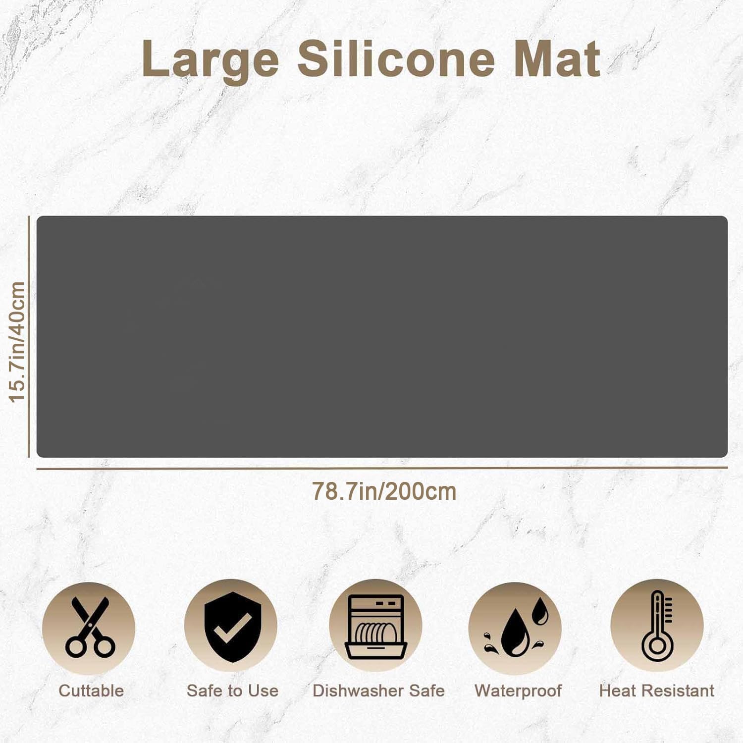 78.7" x 15.7" Large Silicone Mats for Kitchen Counter, Large Heat Resistant Countertop Protector Mat, Non-Slip Waterproof Craft Mat, Dark Gray