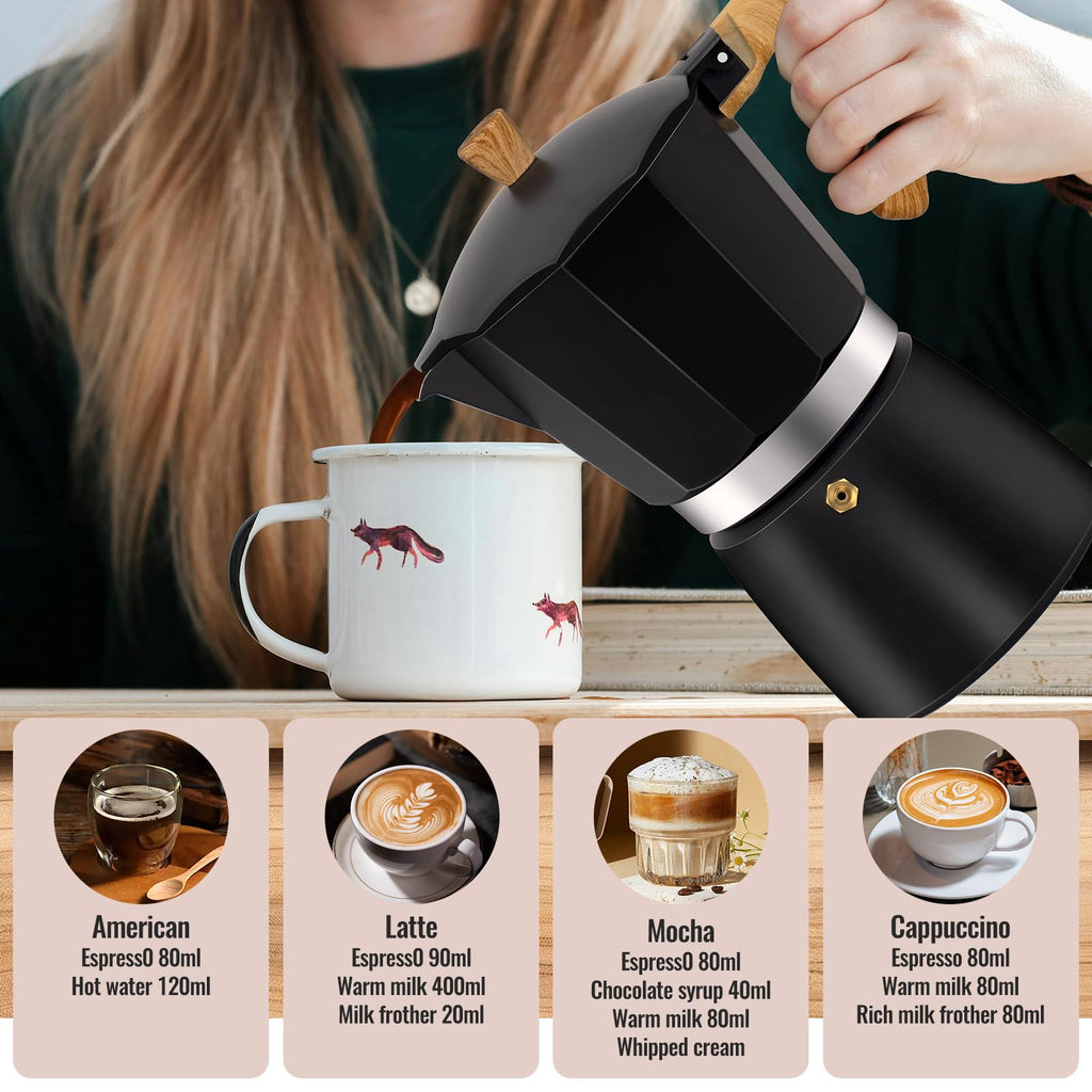 Vaolvpant 12 Cup Aluminum Moka Pot Classic Stovetop Espresso Coffee Maker 600ml 20oz Coffeemaker Percolator Mocha Pot Greca Coffee Maker Cafe Makers for Italian and Cuban Café Brewing Black