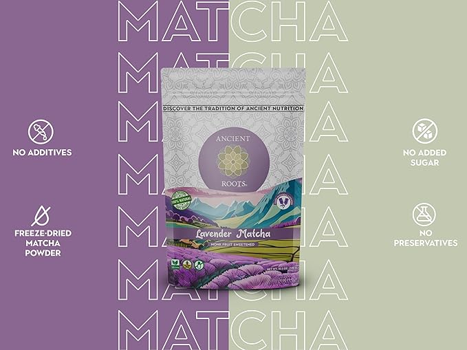 Ancient Roots Lavender Matcha - Green Tea Powder - 100% Japanese Matcha, All-natural Flavor No Added Sugar, Monk Fruit Sweetened, Clean Caffeine, Big Size,10.5 Ounce