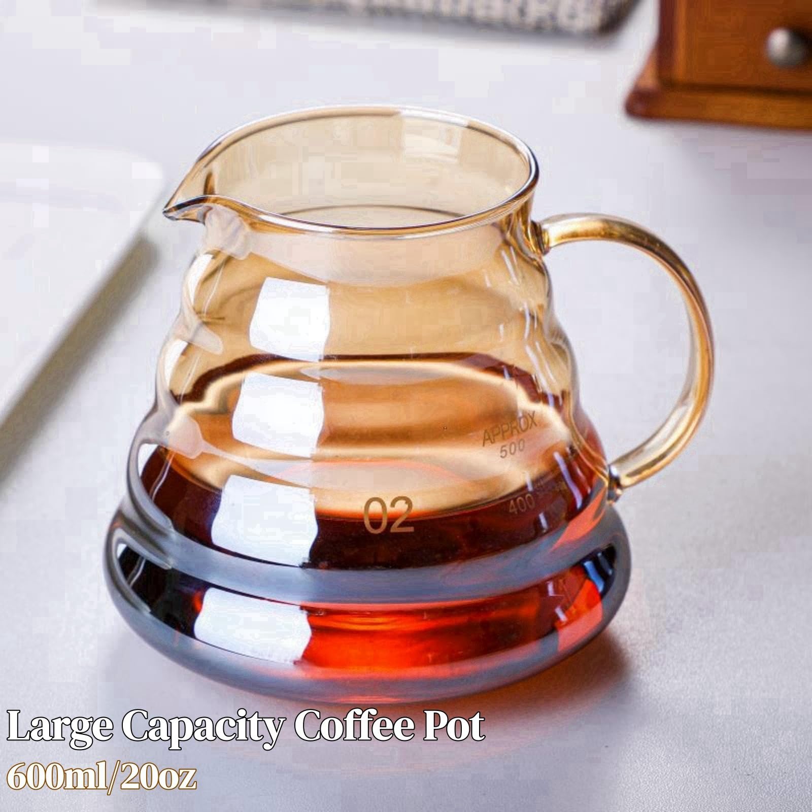 CHDEXU Pour Over Coffee Maker Set 20 oz, 600 ml Borosilicate Glass Coffee Server with Glass Lid, 50 pcs Paper Filter, Walnut Handle Pour Over Coffee Dripper for Home Café Restaurant, Gold
