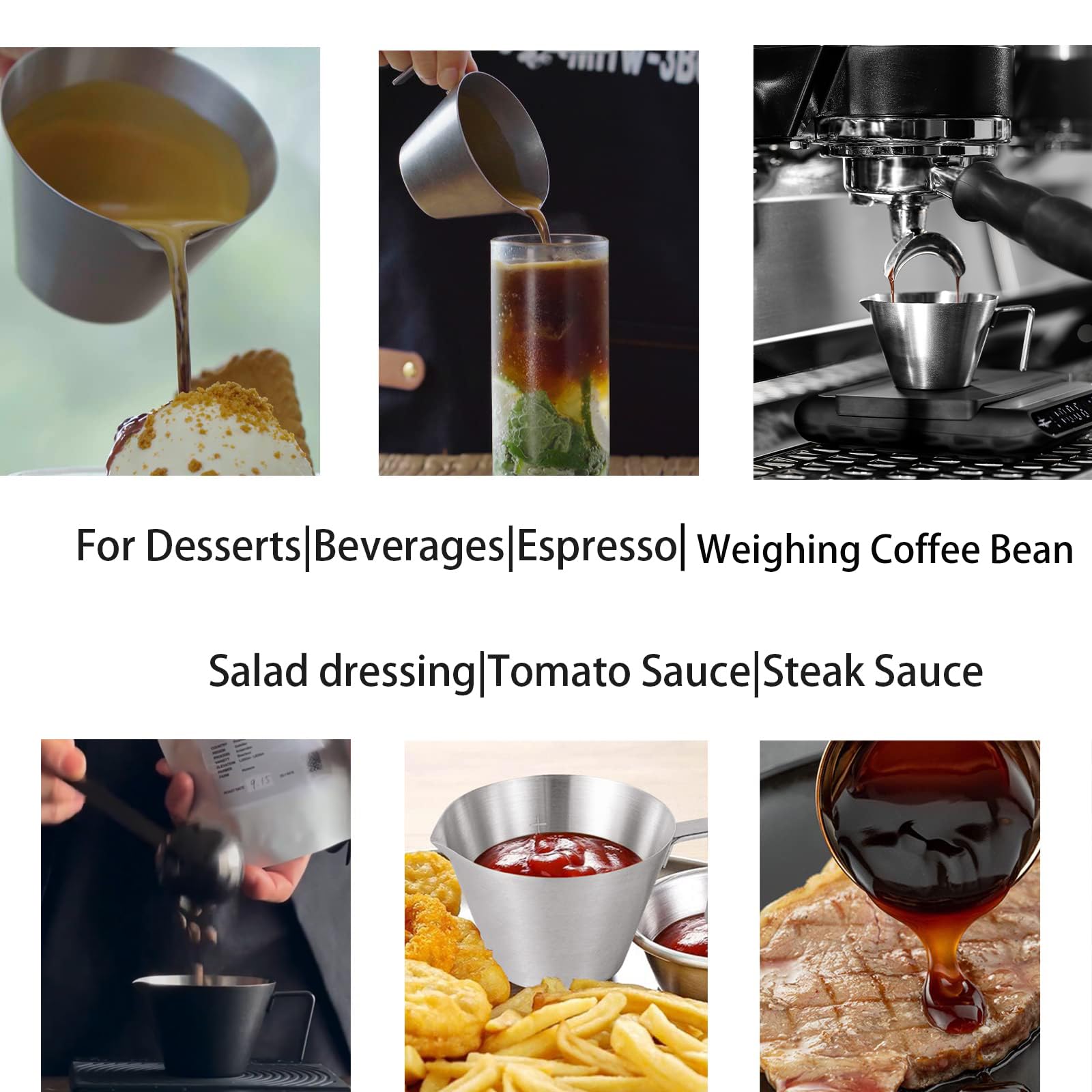 MHW-3BOMBER Espresso Measuring Cup Espresso Shot Cup 2oz Stainless Steel Pouring Cup for Tomato Sauce|Steak Sauce|Desserts|Beverages| (Matte Glossy) G5140