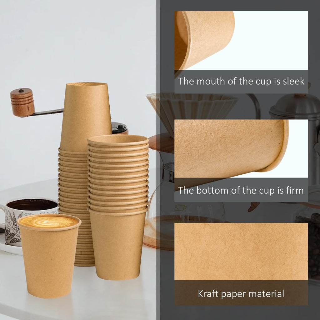 Clawsoff 1000 Pack 8 oz Paper Cups Brown Kraft Disposable Paper Coffee Cups