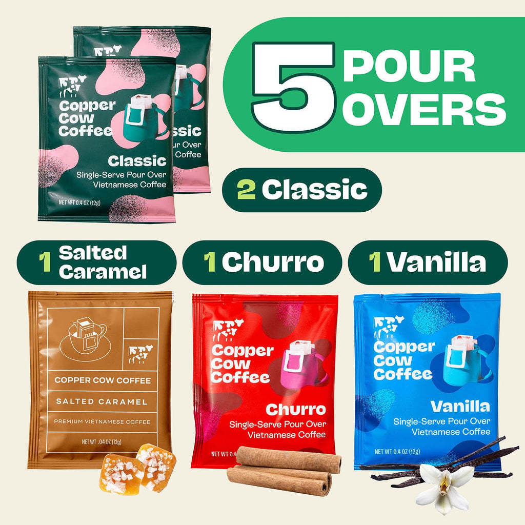Copper Cow Coffee Vietnamese Pour Over Variety Pack, 5 Single-Serve Filters