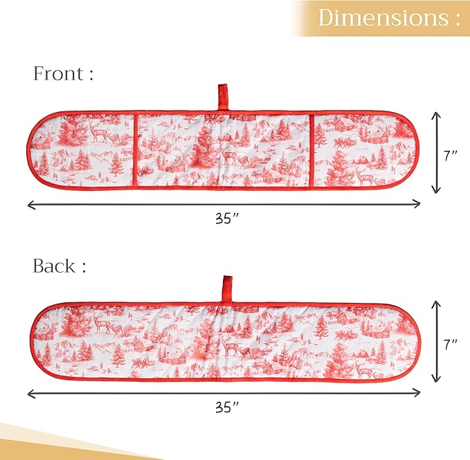 Maison d' Hermine Double Oven Mitts 100% Cotton 7"x35" Double Oven Mitt Heat Resistant BBQ Cooking Gloves with Loop, Baking, Grilling, Home, Kitchen, Handling Hot Pans (Winter Jouy)