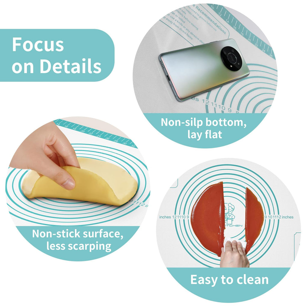 Silicone Pastry Mat for Dough Rolling, Silicone Baking Mat with Measurement, Nonslip Fondant/Pie Crust Mat for Making Cookies Macarons Baking Tools 32 x 24 Inch
