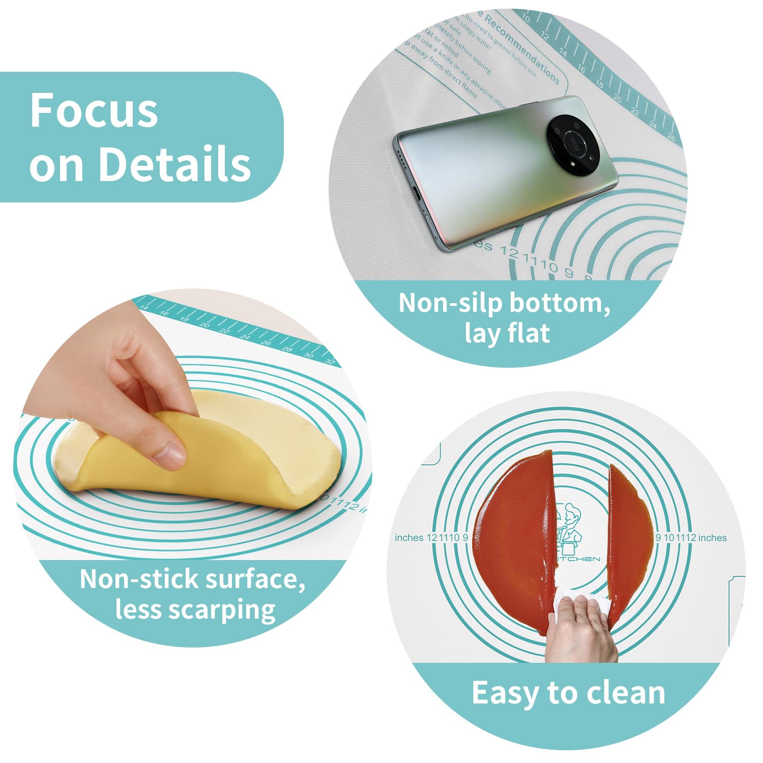 Silicone Pastry Mat for Dough Rolling, Silicone Baking Mat with Measurement, Nonslip Fondant/Pie Crust Mat for Making Cookies Macarons Baking Tools 32 x 24 Inch